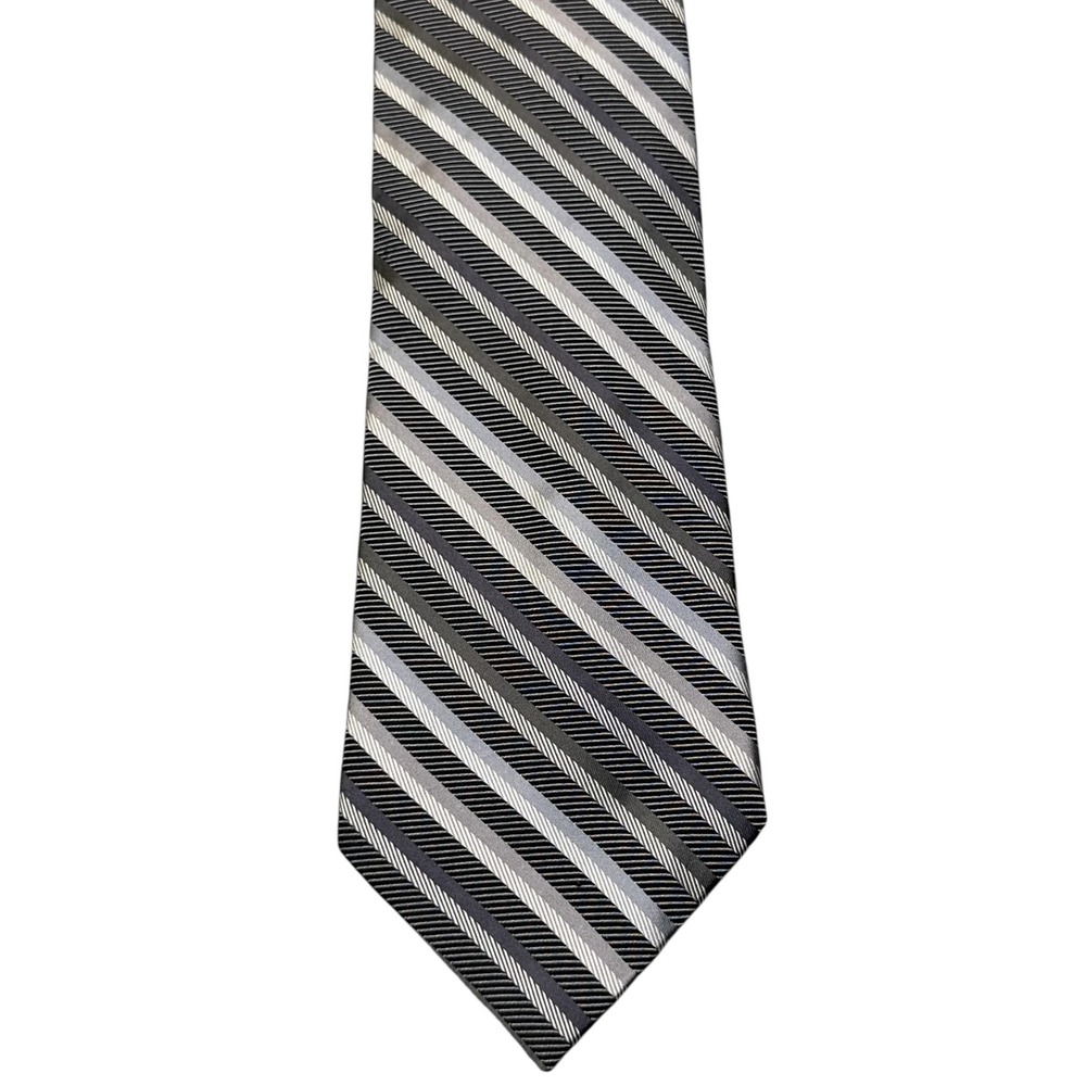 Stacy Adams Tie Mens Black Gray Silver Striped 100% Silk Signature Gold Handmade
